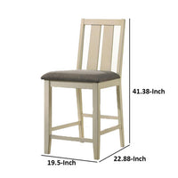 26 Inch Counter Height Chair Set of 2, Slat Back, Gray Seat, White Wood - BM312194