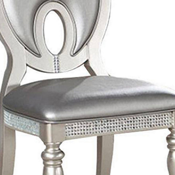 Cate 23 Inch Dining Side Chair Set of 2, Mirrored, Faux Leather, Silver - BM312195