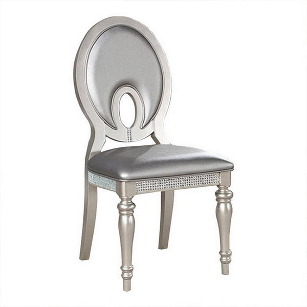 Cate 23 Inch Dining Side Chair Set of 2, Mirrored, Faux Leather, Silver - BM312195
