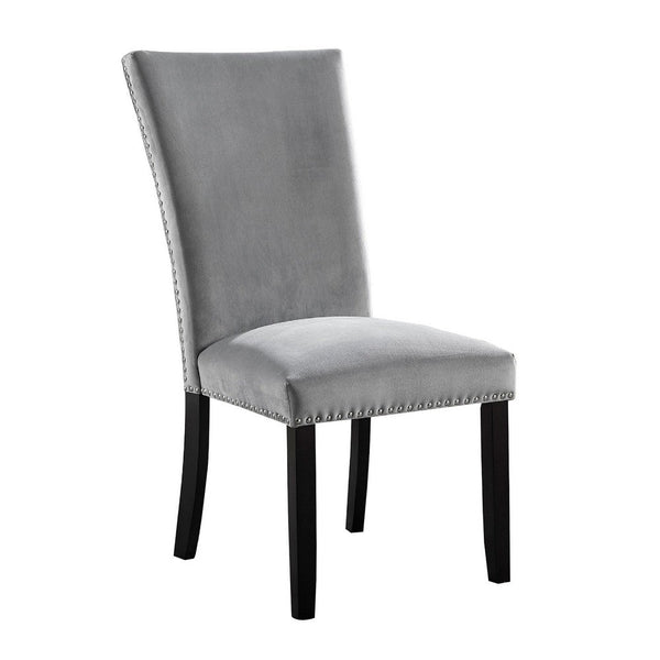 28 Inch Dining Side Chair Set of 2, Padded Gray Flannelette, Black Wood - BM312200