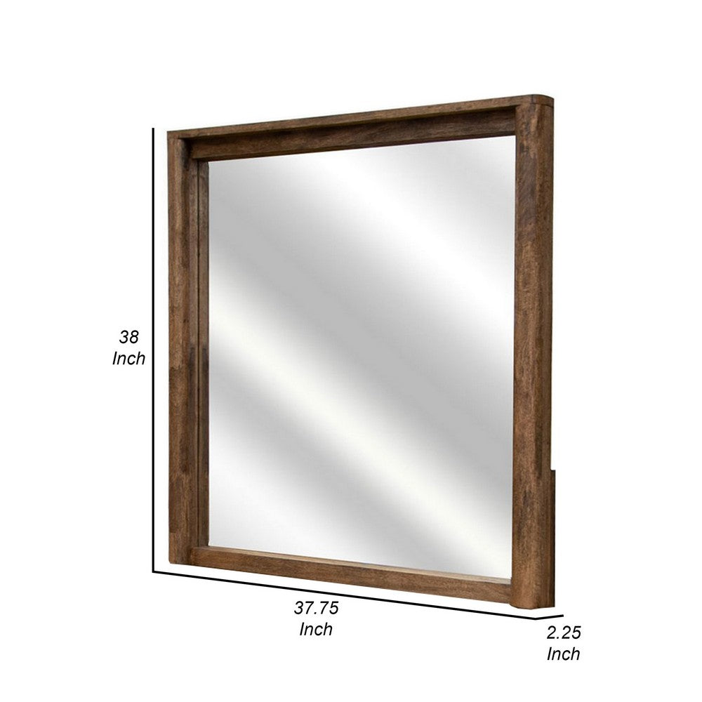 Olum 38 x 38 Dresser Mirror, Square Shape, Mango Wood, Natural Brown Finish - BM312204
