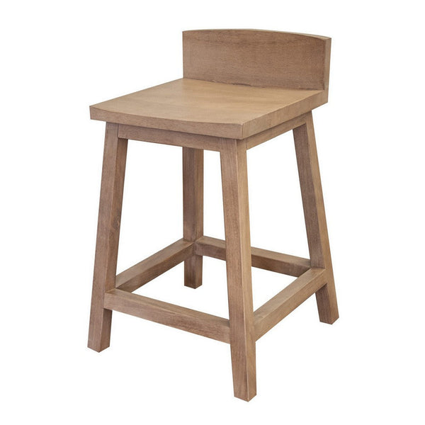 Umey 24 Inch Counter Stool Set of 2, Square Seat, Low Backrest, Brown Wood - BM312215