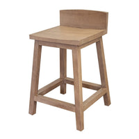 Umey 24 Inch Counter Stool Set of 2, Square Seat, Low Backrest, Brown Wood - BM312215