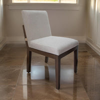 Umey 23 Inch Side Dining Chair Set of 2, Beige Fabric, Brown Solid Wood  - BM312219