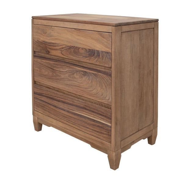 Neuv 42 Inch Tall Dresser Chest, 3 Drawers, Natural Brown Solid Mango Wood - BM312237