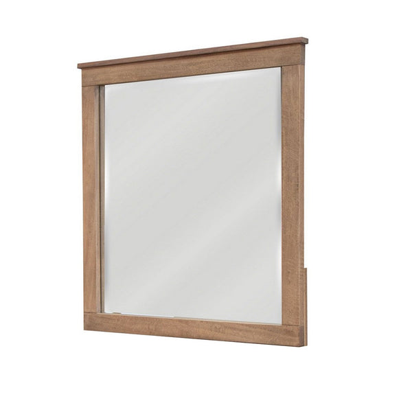 Neuv 33 x 36 Dresser Mirror, Square Shape, Solid Wood Frame, Natural Brown - BM312239