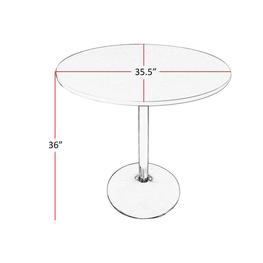 Mari 36 Inch Counter Height Table, Black Round Top and Stainless Steel Base - BM312264