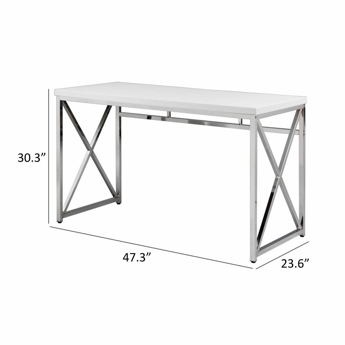 Gracie 47 Inch Desk, White Rectangular Top, Metal Legs in Chrome Finish - BM312269