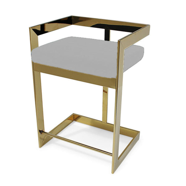 Pio 30 Inch Barstool Chair, Gray Velvet Padded Seat, Gold Metal Finish - BM312282