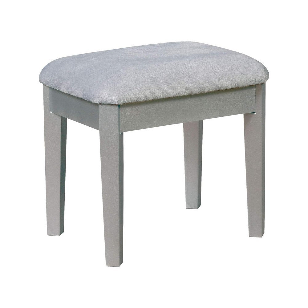 43 Inch Vanity Desk with Stool, Drawers, 3 Sided Mirrors, Silver Wood Frame - BM312288