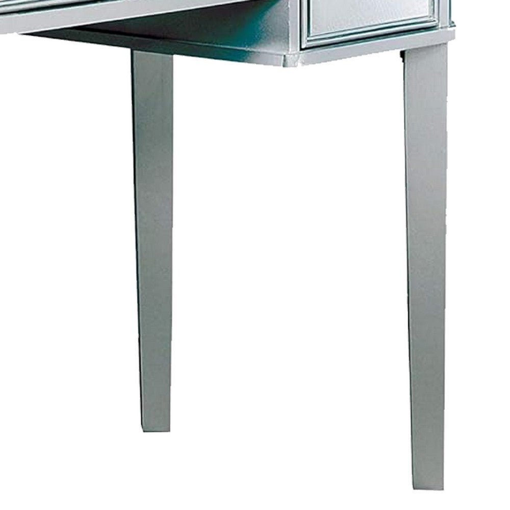 43 Inch Vanity Desk with Stool, Drawers, 3 Sided Mirrors, Silver Wood Frame - BM312288