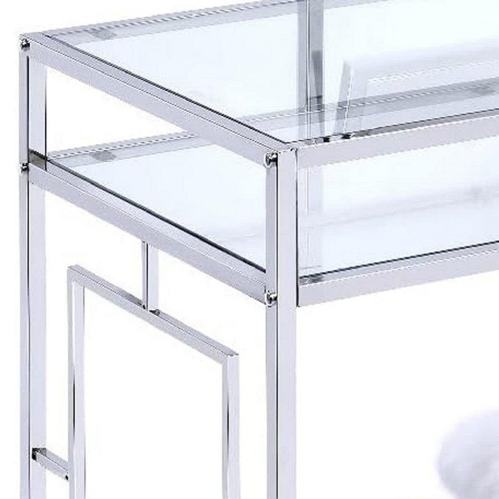 42 Inch Vanity Desk with Faux Fur Stool, Mirror, Glam Chrome Metal Frame - BM312293