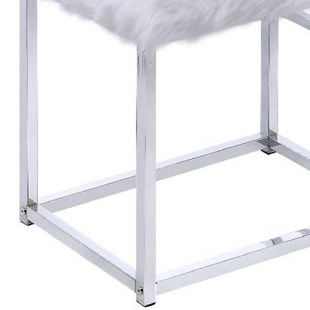 42 Inch Vanity Desk with Faux Fur Stool, Mirror, Glam Chrome Metal Frame - BM312293