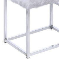 42 Inch Vanity Desk with Faux Fur Stool, Mirror, Glam Chrome Metal Frame - BM312293