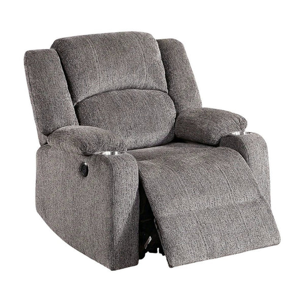 Finlo 40 Inch Power Recliner Chair, USB Port, Plush Gray Chenille Fabric - BM312303
