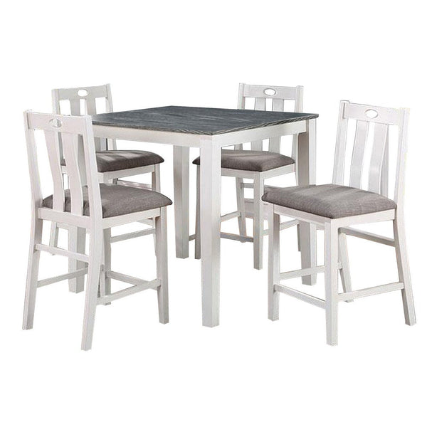 Helio 5 Piece Counter Height Dining Table and Chairs Set, White Wood, Gray - BM312307