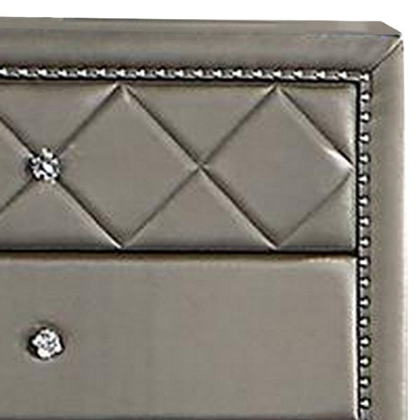 Seth 50 Inch Tall Dresser Chest, 5 Drawers, Solid Wood, Gray Faux Leather - BM312316