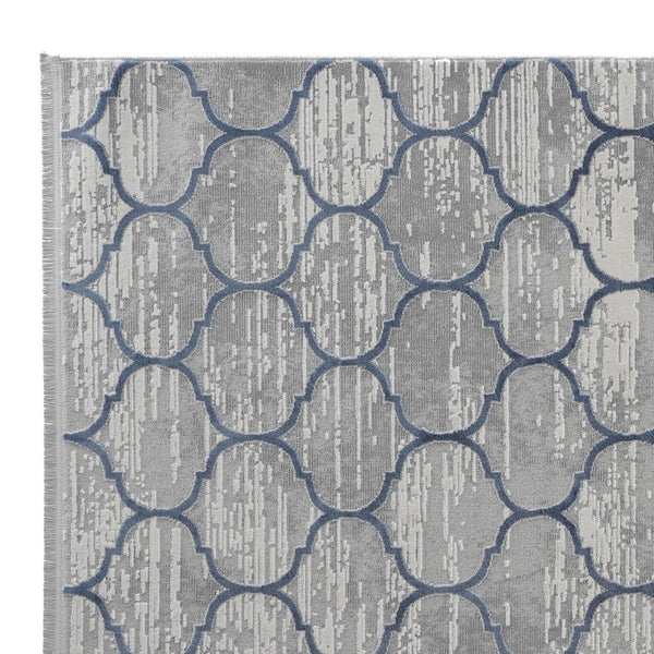 Trix 8 x 10 Large Area Rug, Trellis Design, Quatrefoil Pattern, Gray Cotton - BM312326