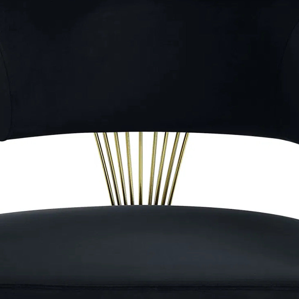 Verie 22 Inch Side Dining Chair, Gold Base, Padded Black Velvet - BM312345