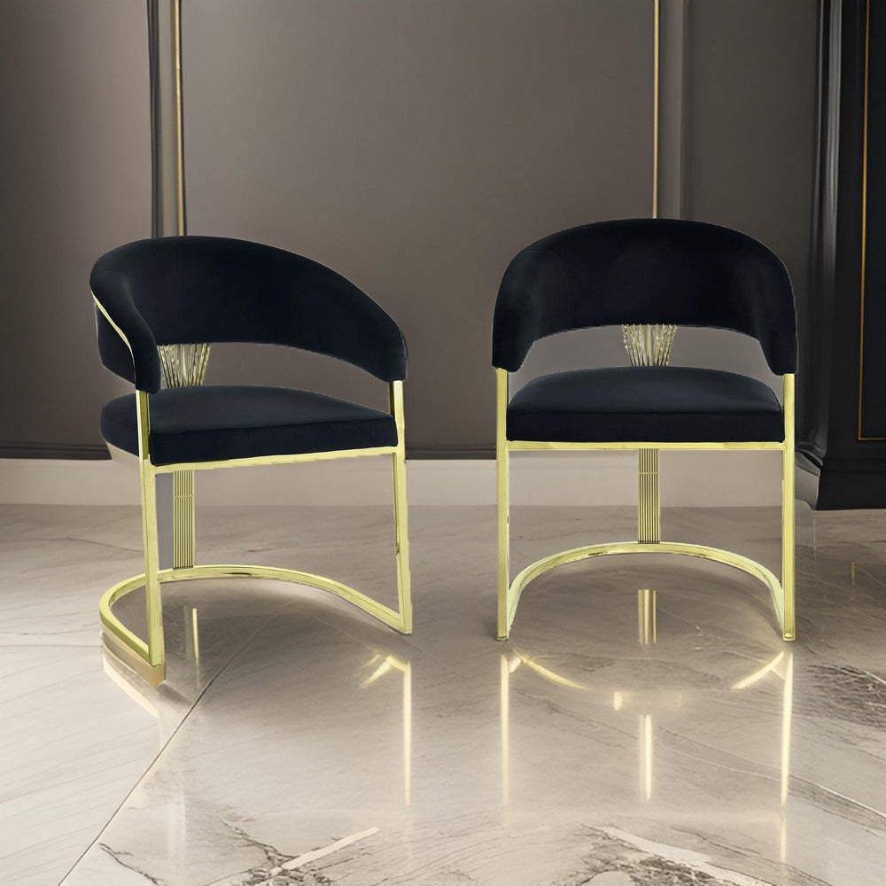 Verie 22 Inch Side Dining Chair, Gold Base, Padded Black Velvet - BM312345