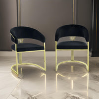 Verie 22 Inch Side Dining Chair, Gold Base, Padded Black Velvet - BM312345