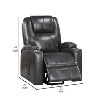 Evans 37 Inch Recliner Chair, Power Lift, Cupholders, Gray Faux Leather - BM312353
