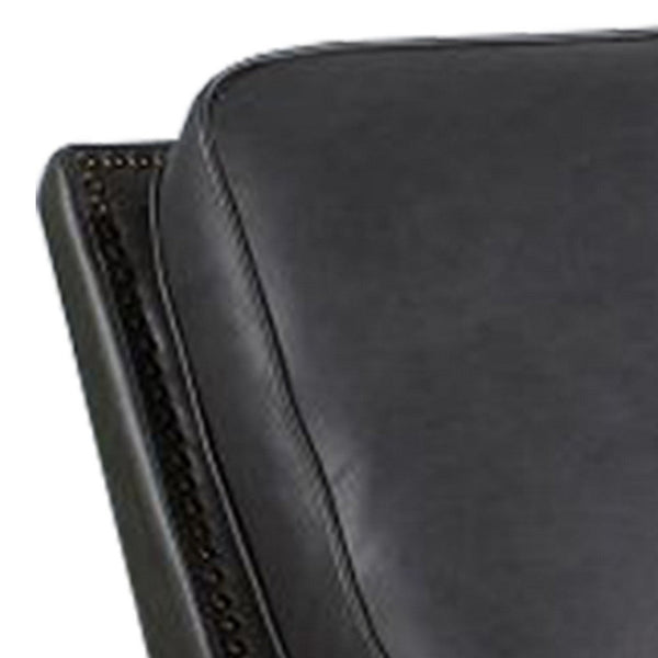 Enice 40 Inch Accent Chair with Footrest, Nailhead Trim, Dark Gray Leather - BM312358