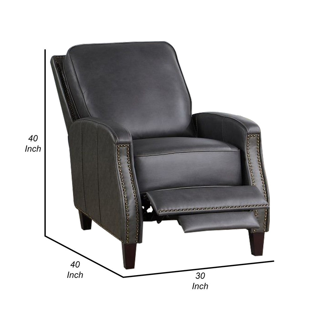Enice 40 Inch Accent Chair with Footrest, Nailhead Trim, Dark Gray Leather - BM312358
