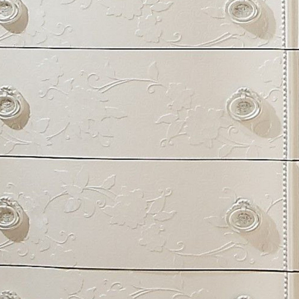 Dorie 52 Inch Tall Dresser Chest, 5 Drawers, Molded Trim, Ivory White Wood - BM312367