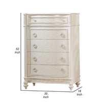 Dorie 52 Inch Tall Dresser Chest, 5 Drawers, Molded Trim, Ivory White Wood - BM312367