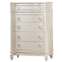 Dorie 52 Inch Tall Dresser Chest, 5 Drawers, Molded Trim, Ivory White Wood - BM312367