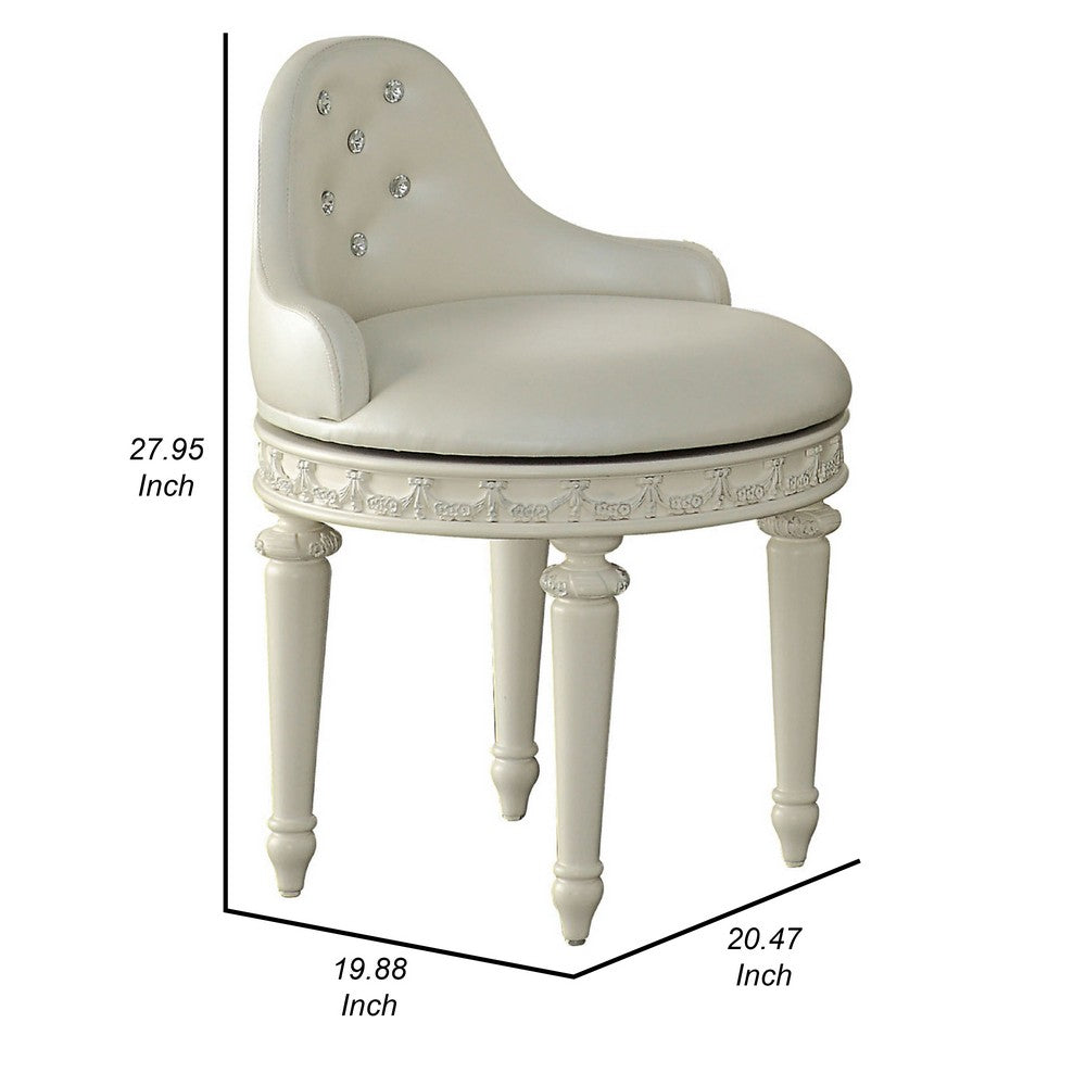 Dorie 21 Inch Swivel Chair Vanity Stool, Low Back, Ivory White Faux Leather - BM312368