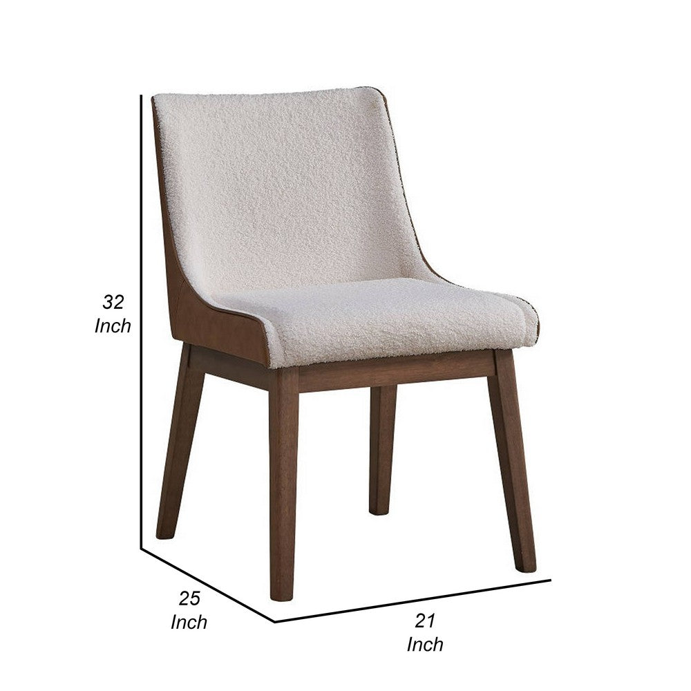 25 Inch Side Dining Chair Set of 2, Wingback, White Boucle, Walnut Brown - BM312370