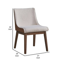 25 Inch Side Dining Chair Set of 2, Wingback, White Boucle, Walnut Brown - BM312370