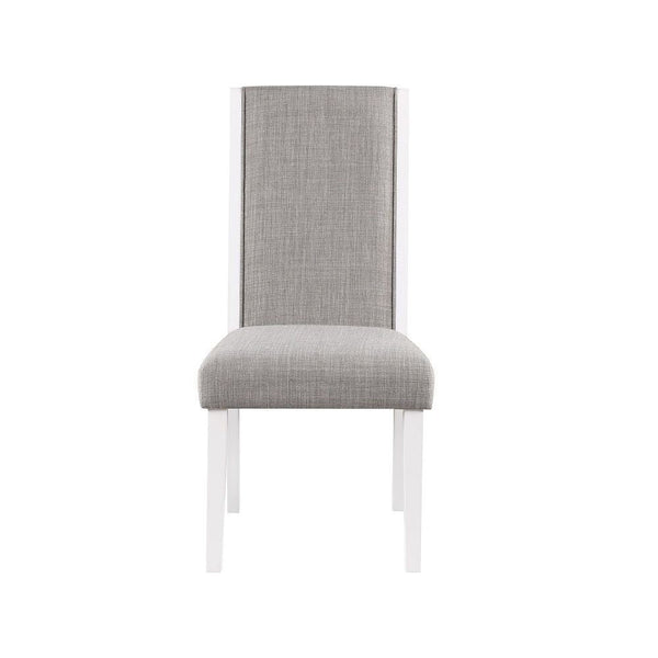Joyce 26 Inch Side Dining Chair Set of 2, Gray Linen Upholstery, White Wood - BM312409