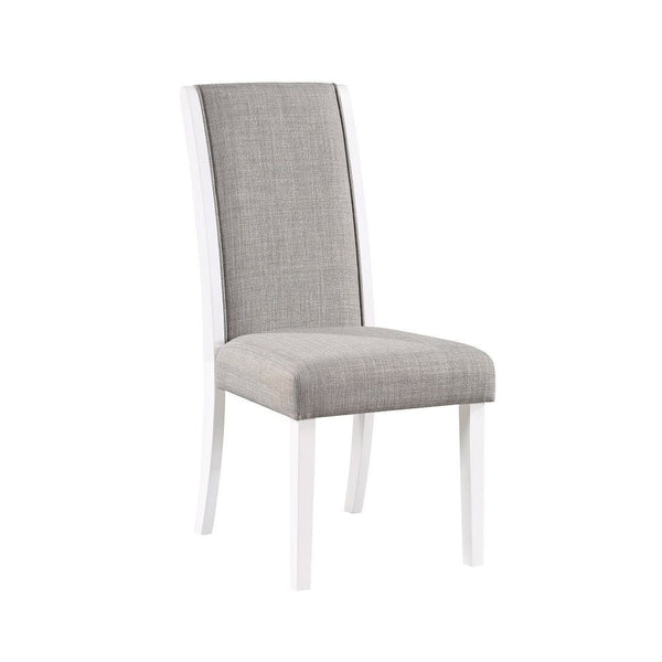 Joyce 26 Inch Side Dining Chair Set of 2, Gray Linen Upholstery, White Wood - BM312409