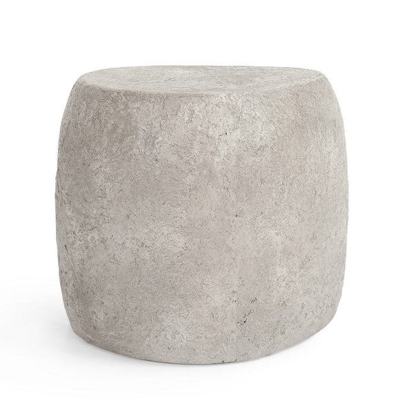 24 Inch Outdoor End Table, Concrete Hollow Base and Round Top, Light Gray - BM312462