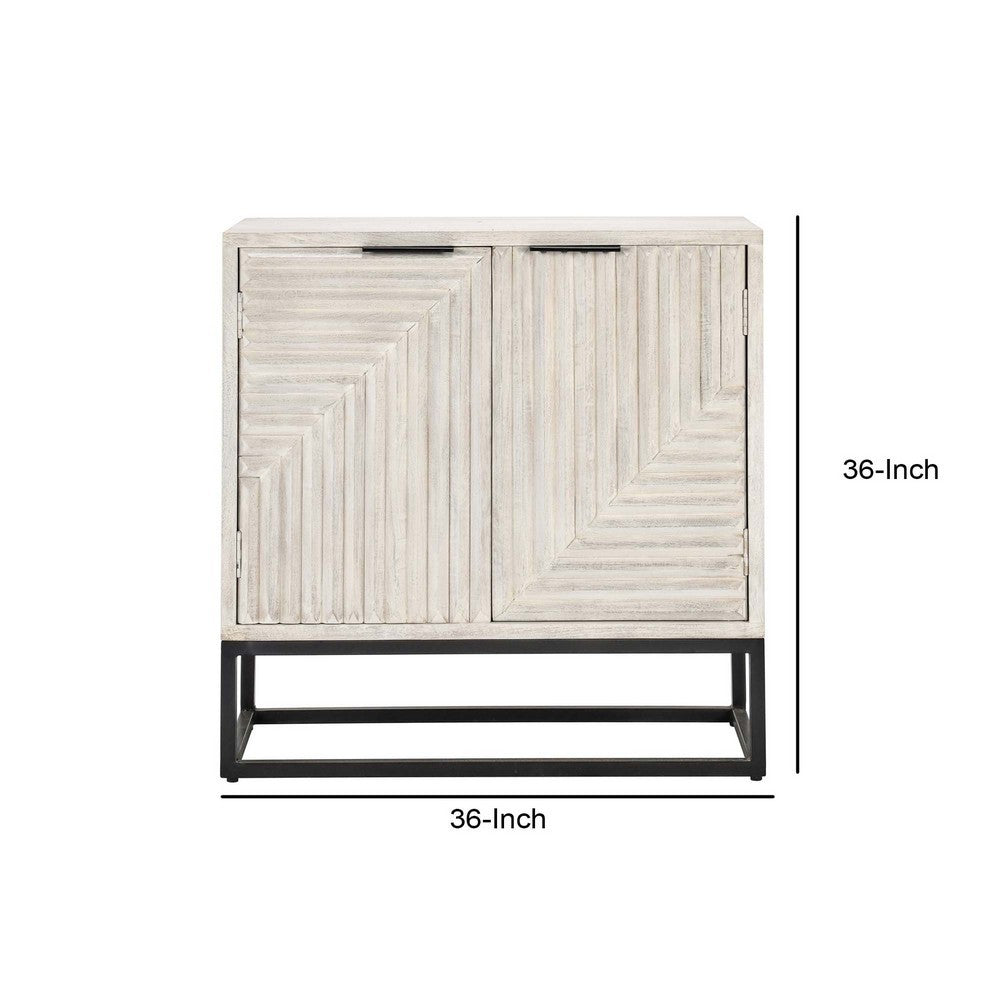 36 Inch Sideboard Cabinet Console, White Mango Wood, 2 Doors, Black Iron - BM312467
