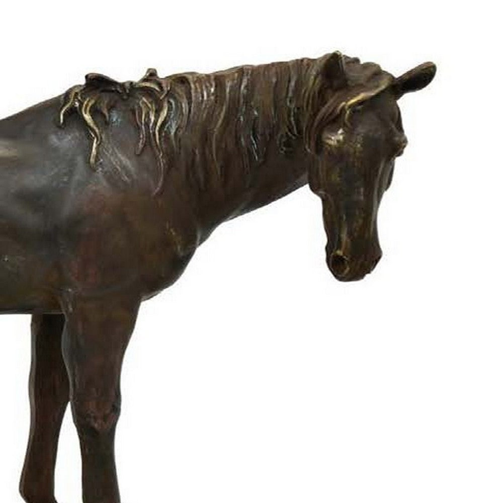 Refi 16 Inch Horse Statuette Figurine, Modern Style, Gold, Dark Brown Resin - BM312499