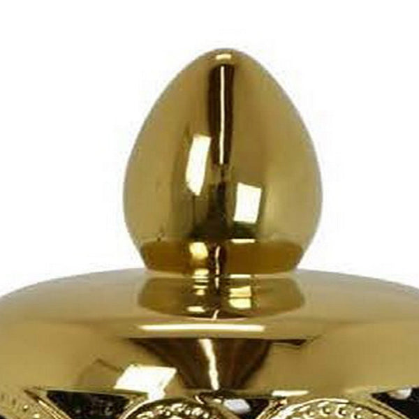 24 Inch Decorative Temple Jar, Pierced Details, Dome Lid, Gold Ceramic - BM312504
