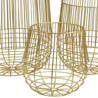 Vella Set of 3 Decorative Baskets, Open Cage Design, Gold Metal Finish - BM312505