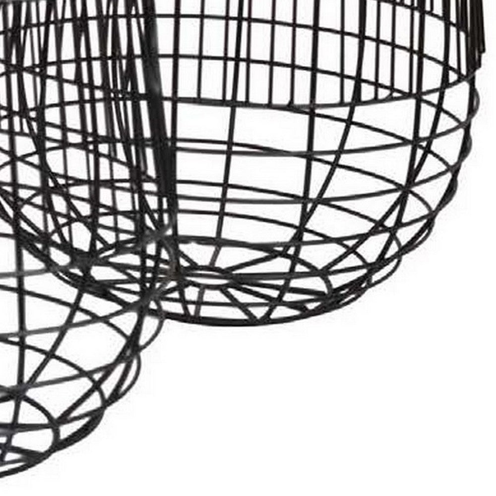 Vella Set of 3 Decorative Baskets, Open Cage Design, Black Metal Finish - BM312507