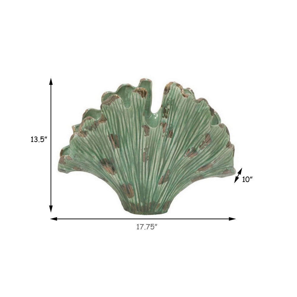 18 Inch Accent Vase, Intricate Kelp Design, Green Ceramic, Brown Accents - BM312529