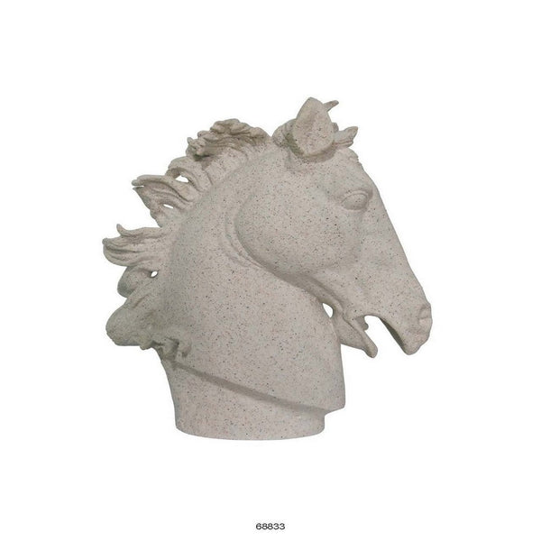 25 Inch Horse Head Figurine Statuette, Lifelike Design, White Resin - BM312544