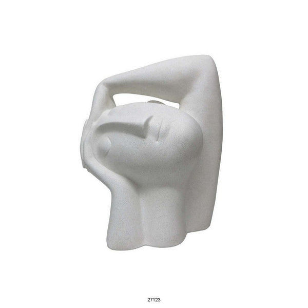 16 Inch Head Figurine Statuette, Contemporary Style White Resin Finish - BM312576