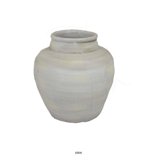 Venny 12 Inch Ceramic Flower Vase, Antique Amphora Shape, Urn White Finish - BM312585