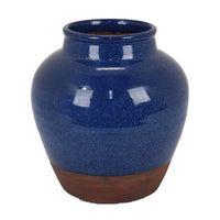 Venny 12 Inch Ceramic Flower Vase, Two Tone Antique Blue and Brown Finish - BM312586