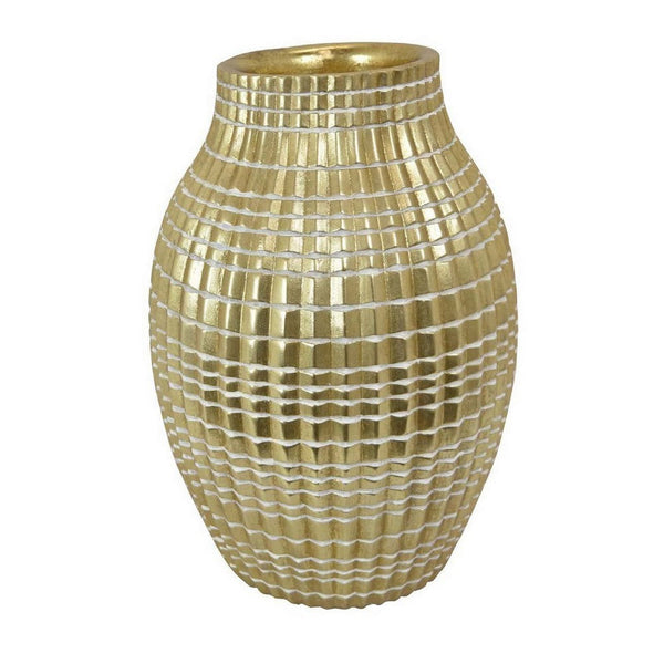 16 Inch Flower Vase, Long Curved Shape, Elegant Gold Textured Resin Finish - BM312588