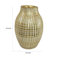 16 Inch Flower Vase, Long Curved Shape, Elegant Gold Textured Resin Finish - BM312588