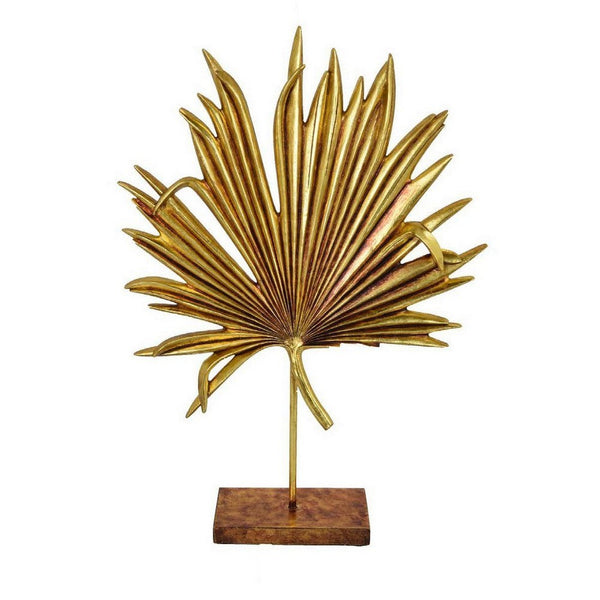 Menny 21 Inch Palm Leaf Resin Decorative Sculpture, Resin Copper Finish - BM312589